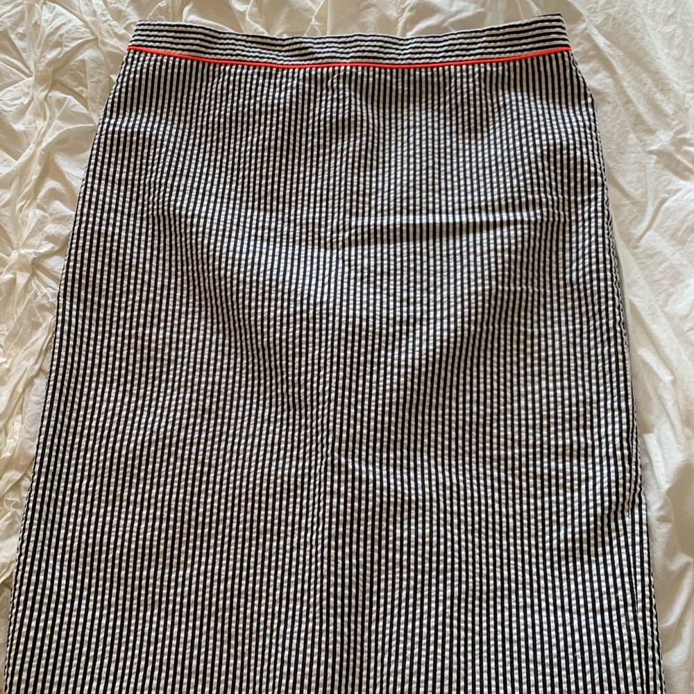 Blue and white pinstripe pencil skirt